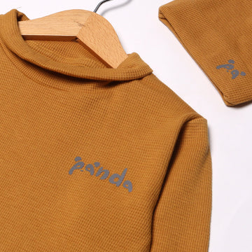 LIGHT BROWN THERMAL FABRIC PANDA WITH CAP SUIT FOR WINTERS